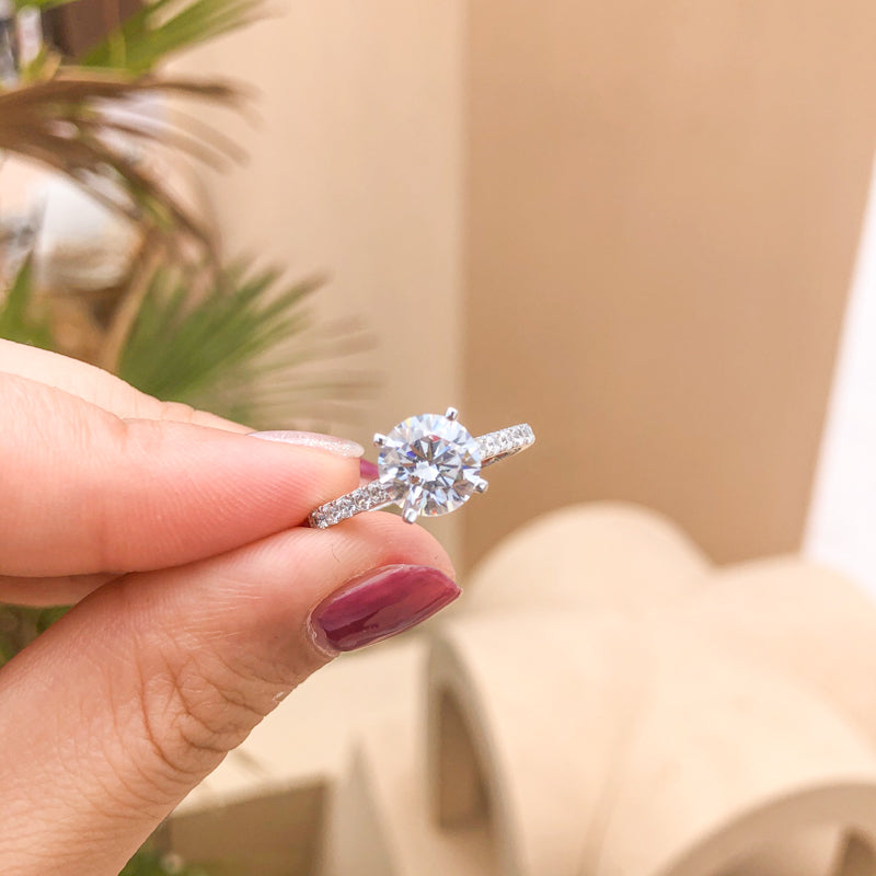 French Pave Moissanite Engagement Ring-VOOGME