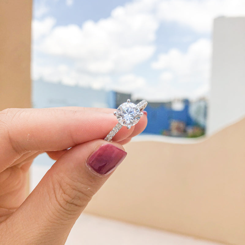 French Pave Moissanite Engagement Ring-VOOGME