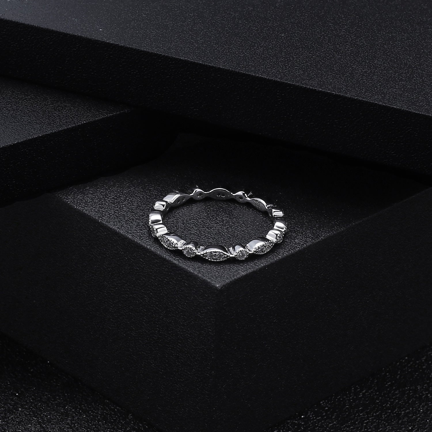 Moissanite Ladies Anniversary Wedding Row Band-VOOGME