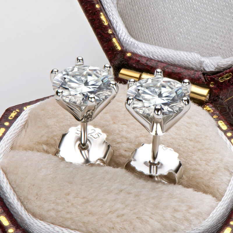Stunning Classic Six-Prong Moissanite Stud Earrings-VOOGME