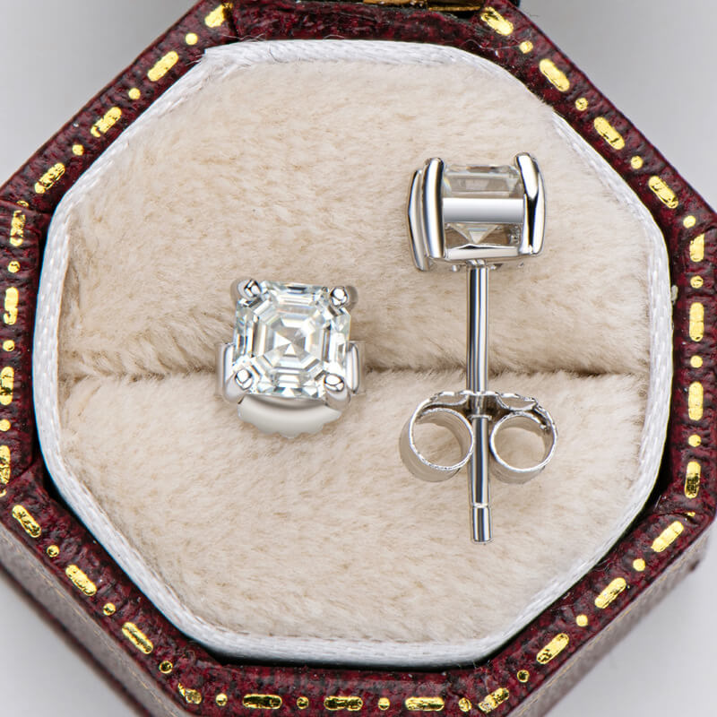 Asscher Shape Moissanite Stud Earrings-VOOGME