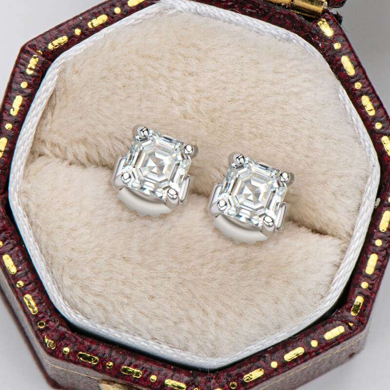 Asscher Shape Moissanite Stud Earrings-VOOGME