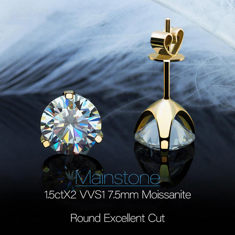 Classic Three-Prong Moissanite Stud Earrings-VOOGME