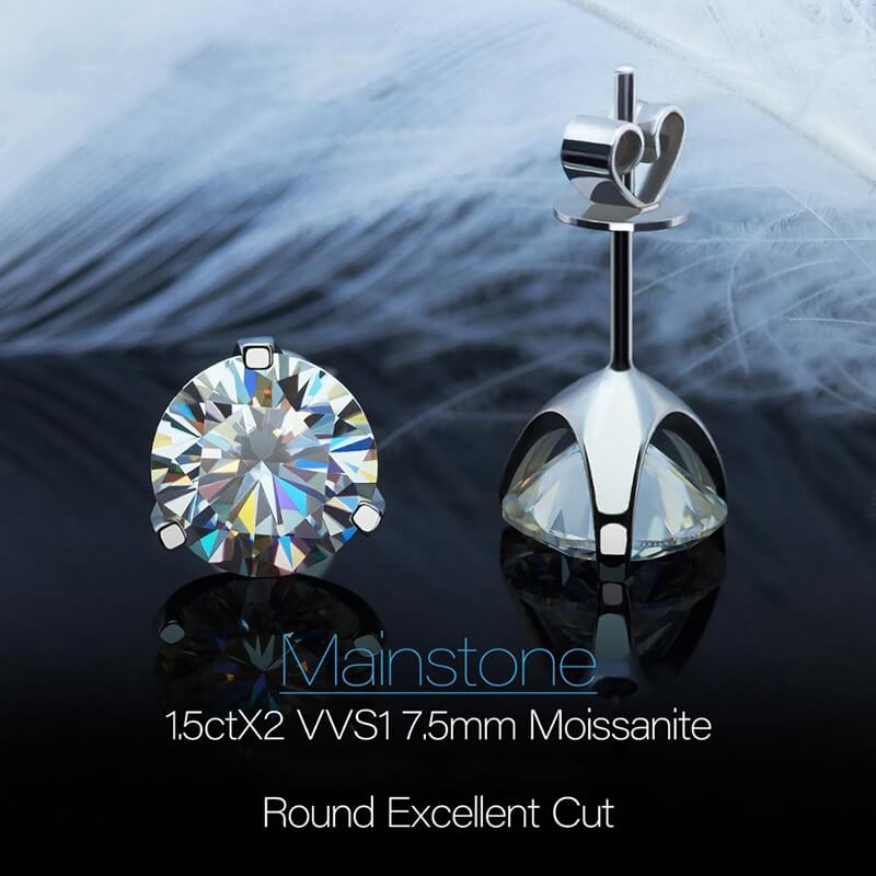 Classic Three-Prong Moissanite Stud Earrings-VOOGME