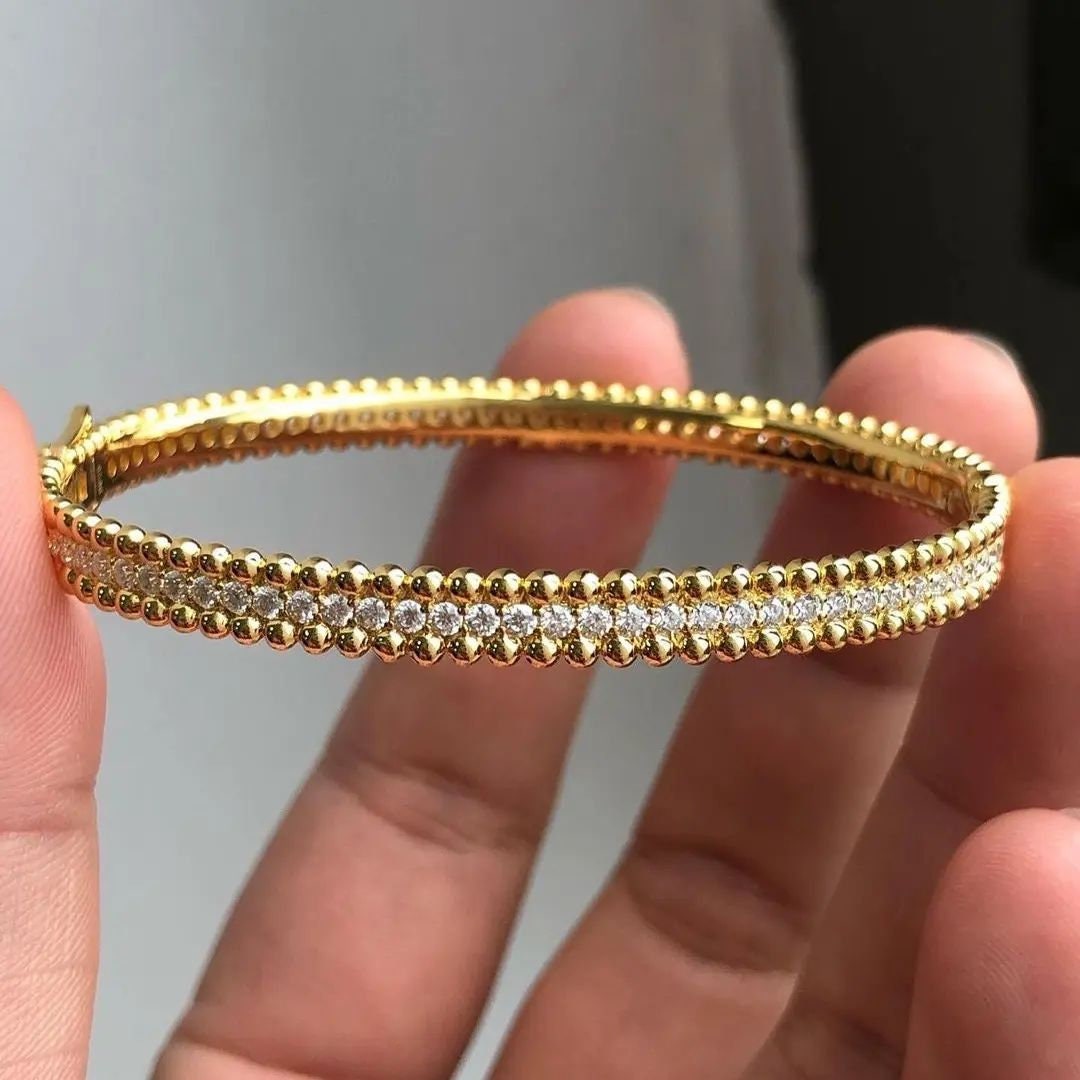 Moissanite Bead Border Bangle-VOOGME