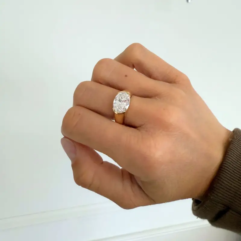 Half Bezel Oval Moissanite Engagement Ring