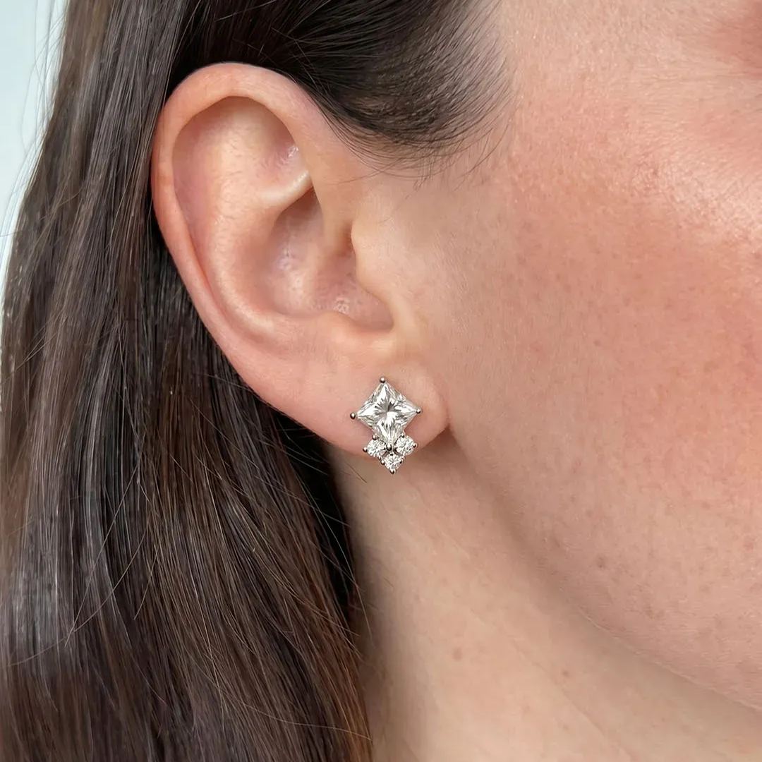 Princess Heart Moissanite Stud Earrings