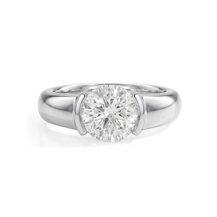 Half Bezel Moissanite Engagement Ring