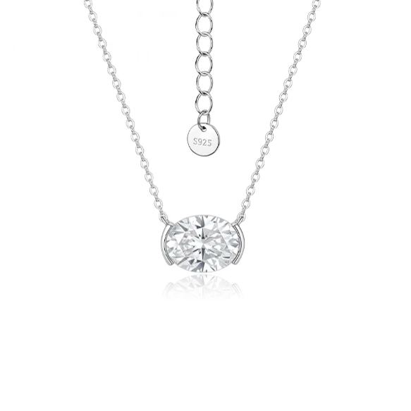 Half Bezel Oval Moissanite Necklace