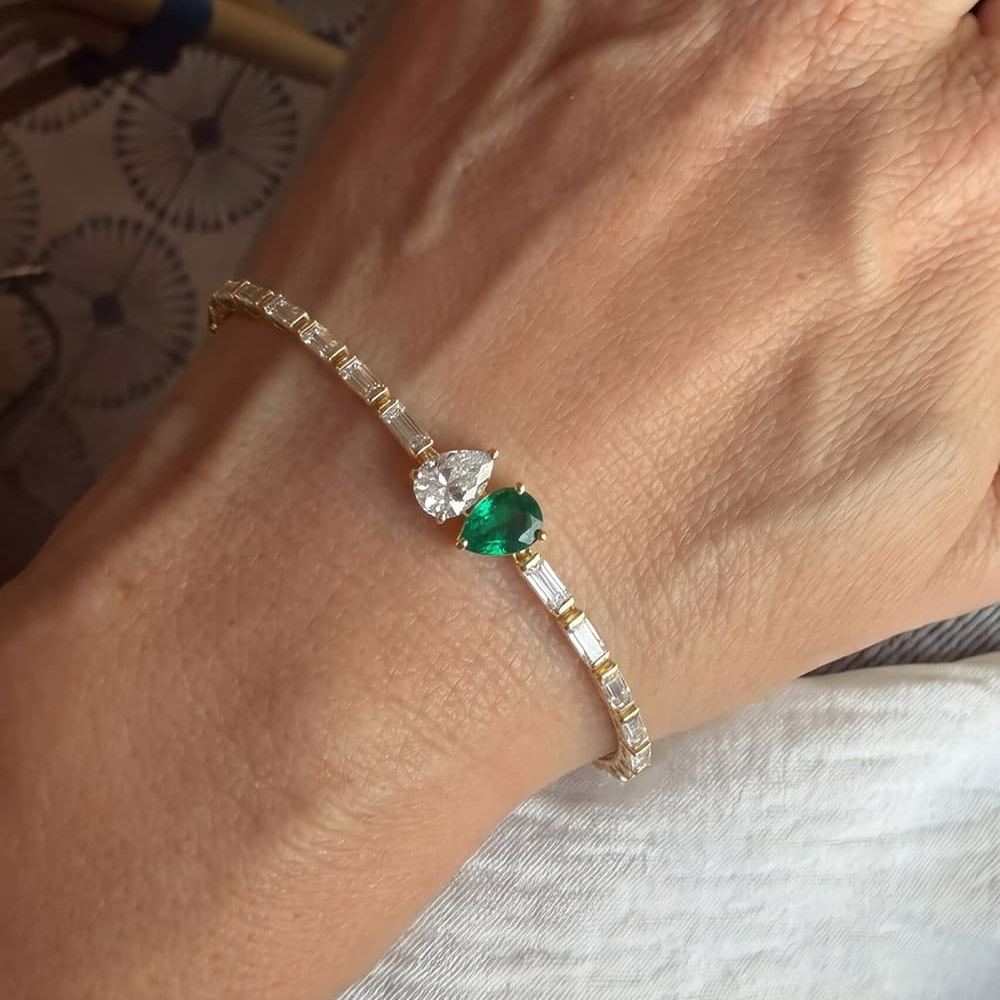 Bezel Oval Moissanite&Ruby Gemstone Bracelet