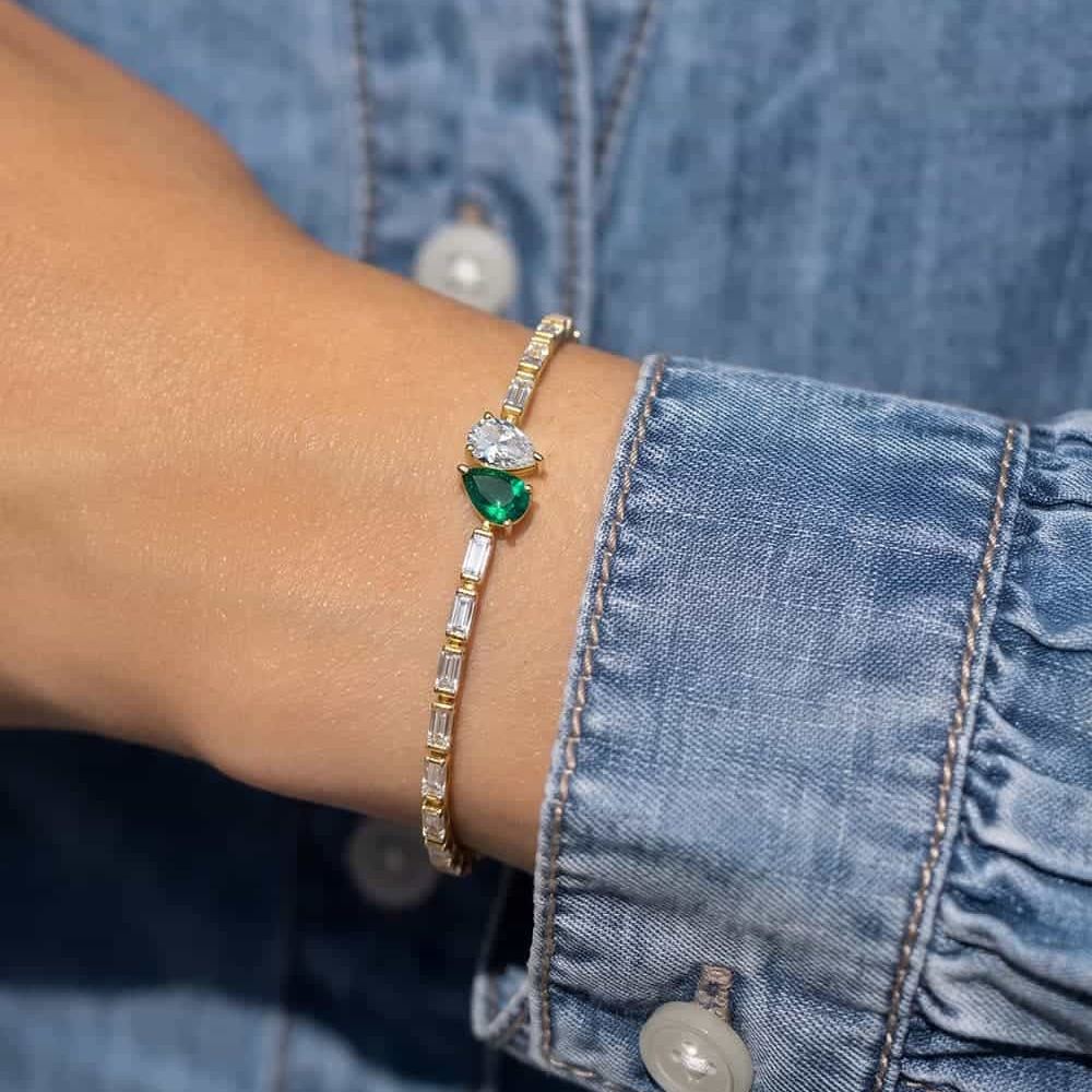 Bezel Oval Moissanite&Ruby Gemstone Bracelet