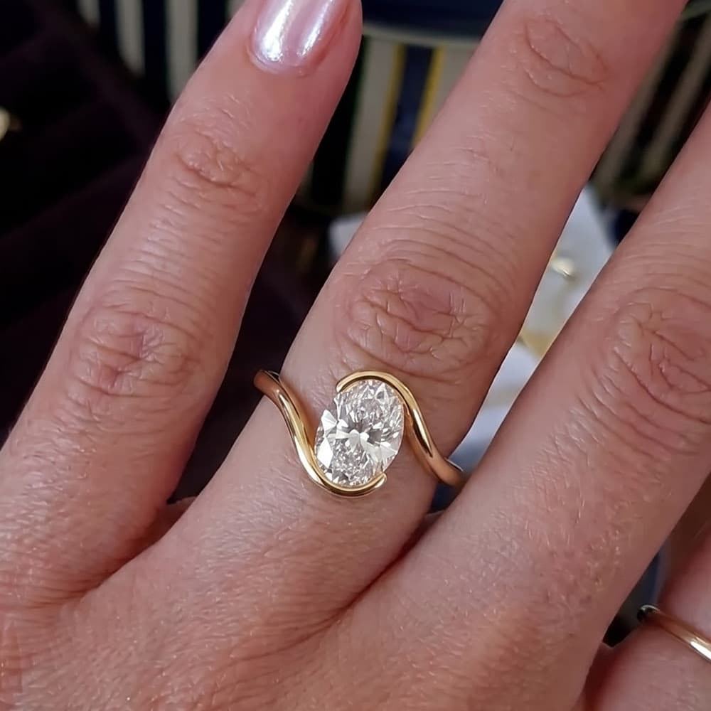 Half Bezel Oval Lab-Created Diamond Ring