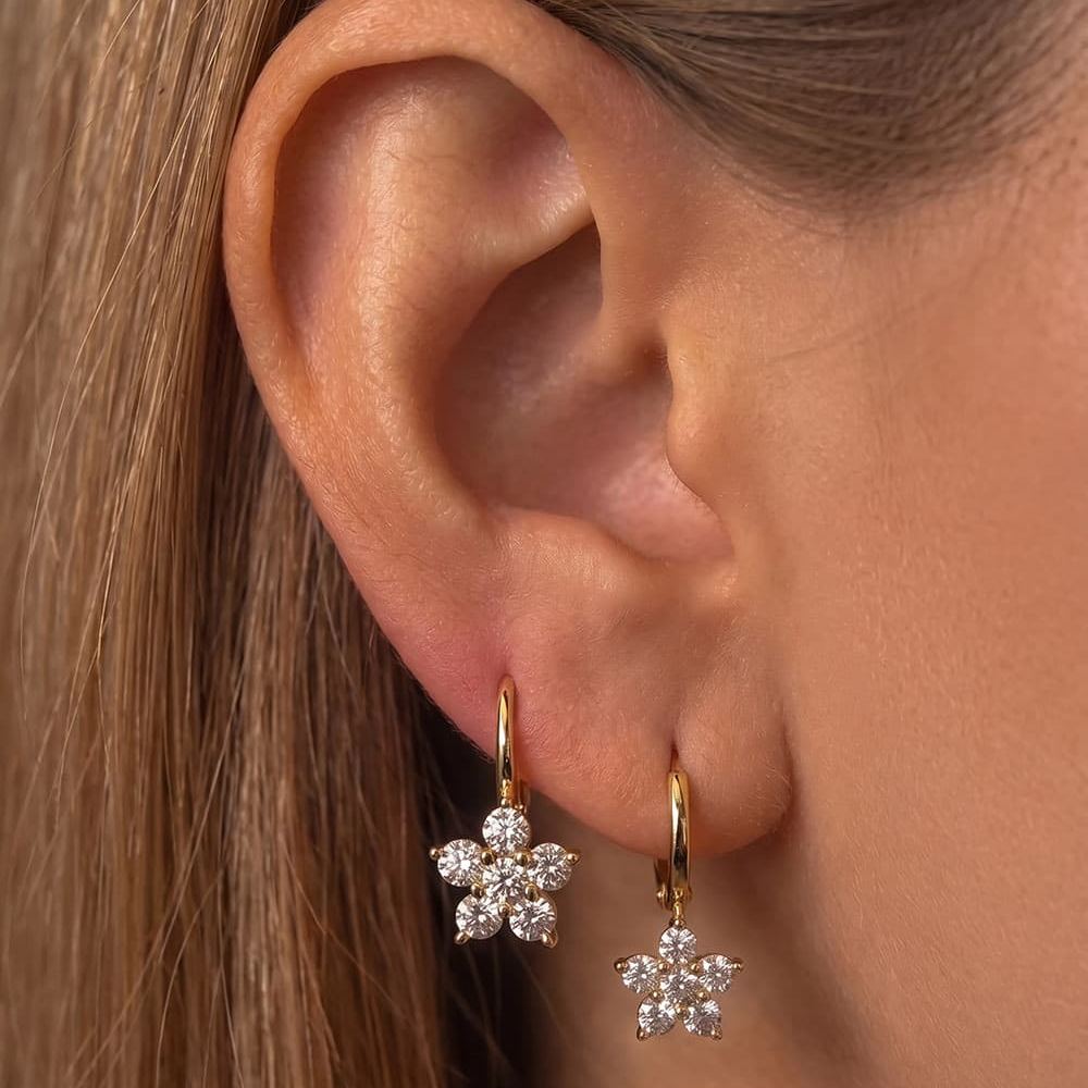 Flower Leverback Moissanite Earrings