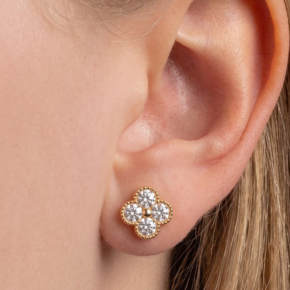 Fortuna Clover Moissanite Stud Earrings