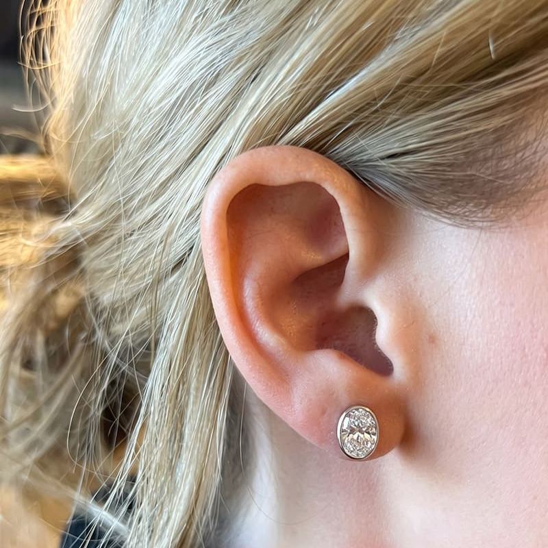 Bezel Oval Moissanite Stud Earrings