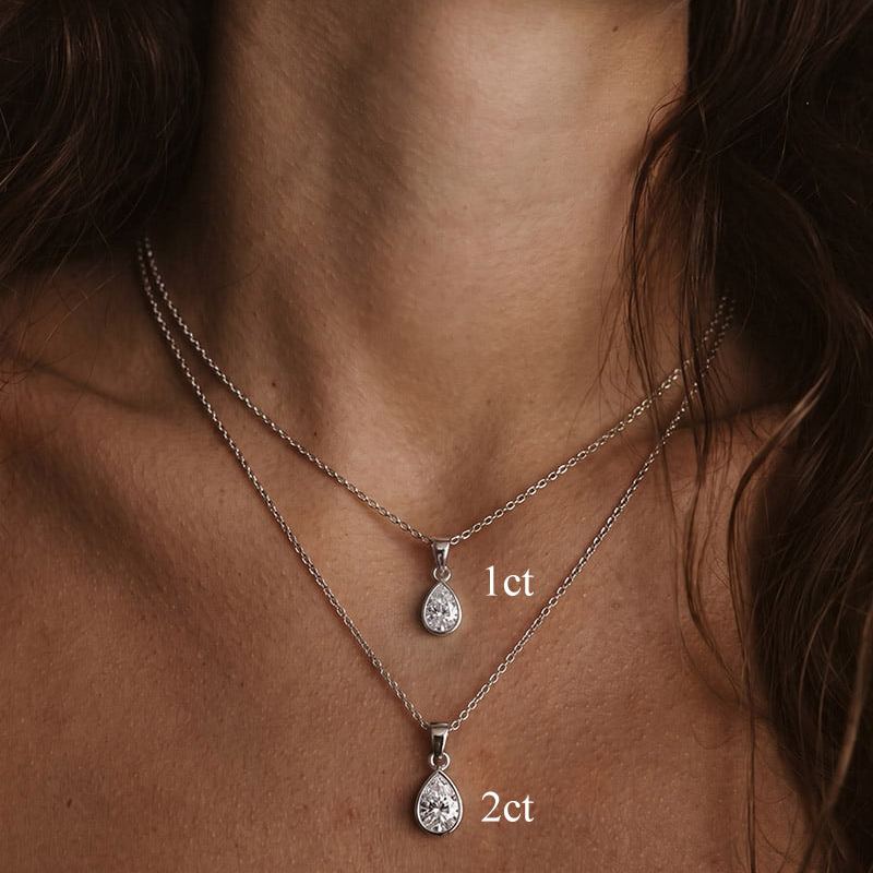 Bezel Pear Moissanite Necklace