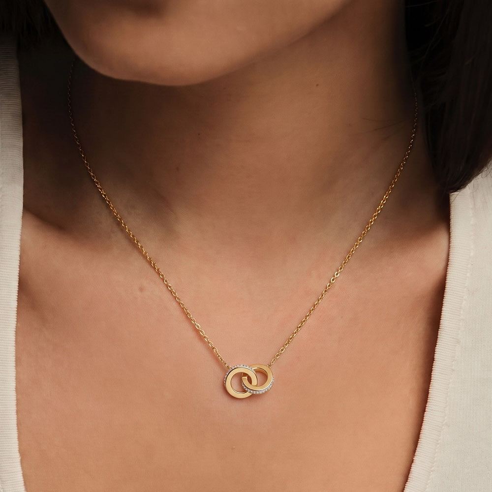 Double Circle Half Pave Moissanite Necklace