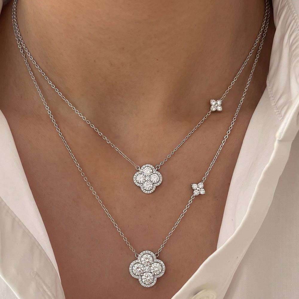 Double Lucky Clover Moissanite Necklace