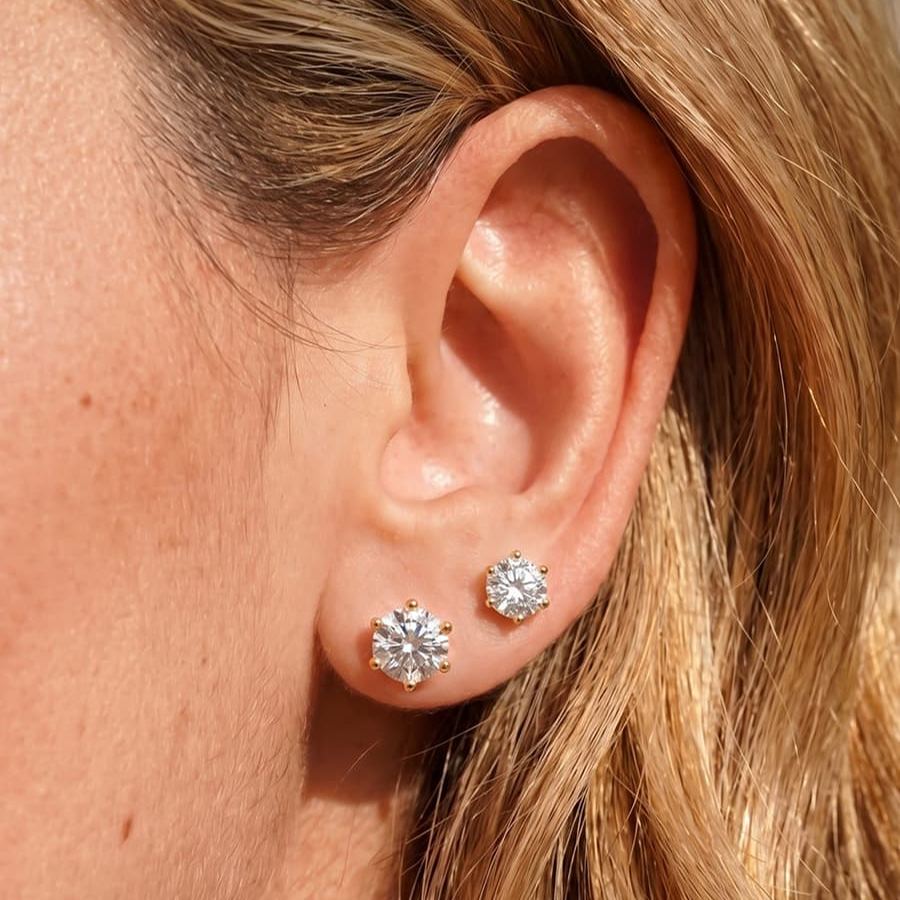 Pattern Six-Prong Moissanite Stud Earrings