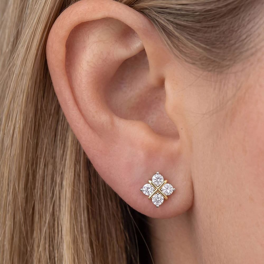 X Relief Cluster Moissanite Earrings