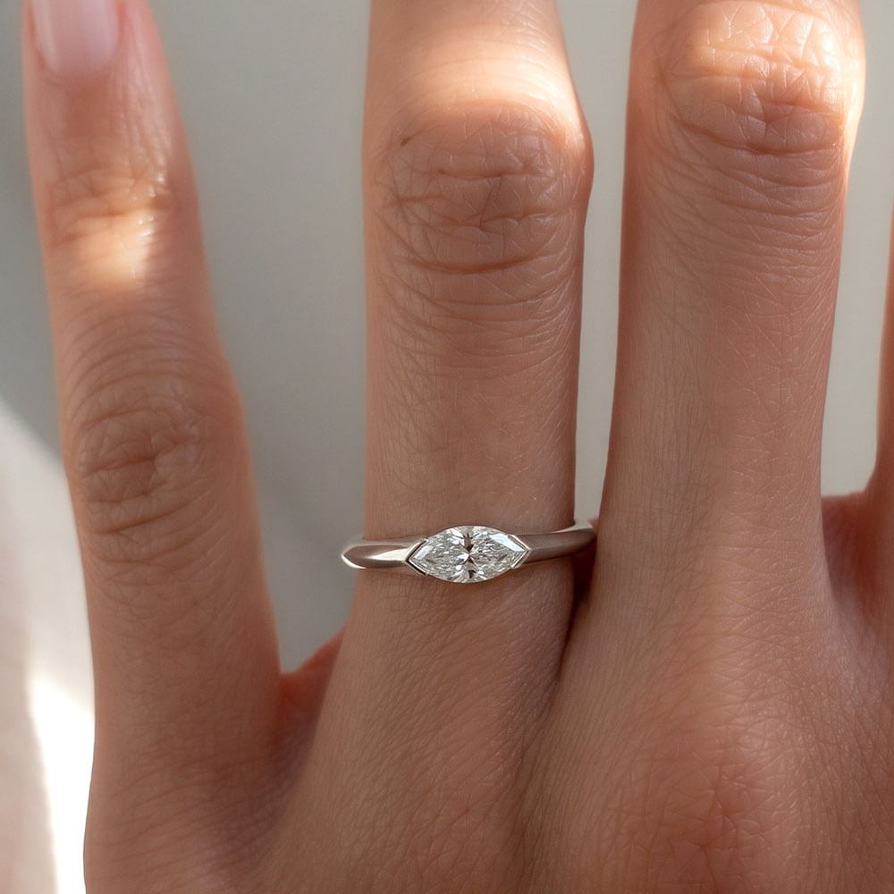 Half Bezel Marquise Moissanite Ring
