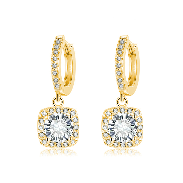 Square Halo Moissanite Drop Earrings-VOOGME