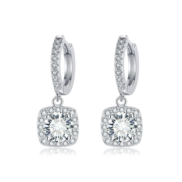 Square Halo Moissanite Drop Earrings-VOOGME