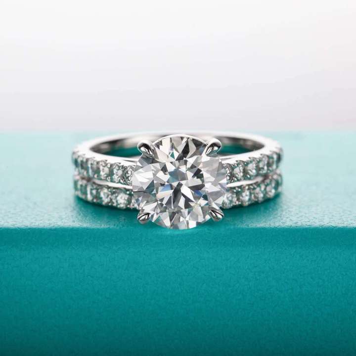 Selection Four-Prong Moissanite Bridal Set Rings 3.0 ct-VOOGME