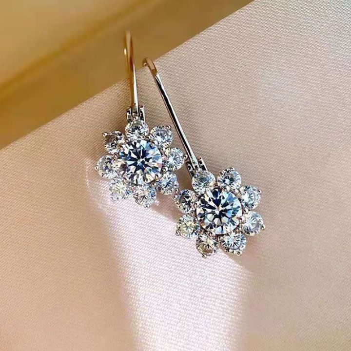 Sunflower Round Moissanite Drop Earrings-VOOGME