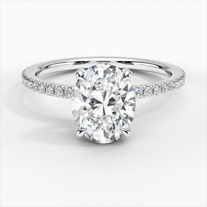 French Pave Oval Moissanite Engagement Ring 2.0 ct-VOOGME