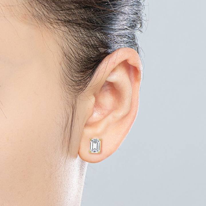 Emerald Shape Moissanite Stud Earrings-VOOGME