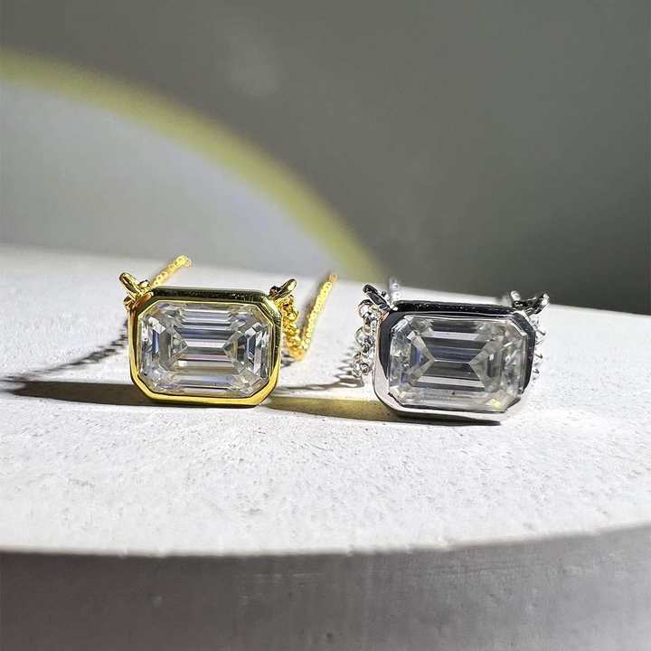 Bezel Emerald Shape Moissanite Pendant-VOOGME