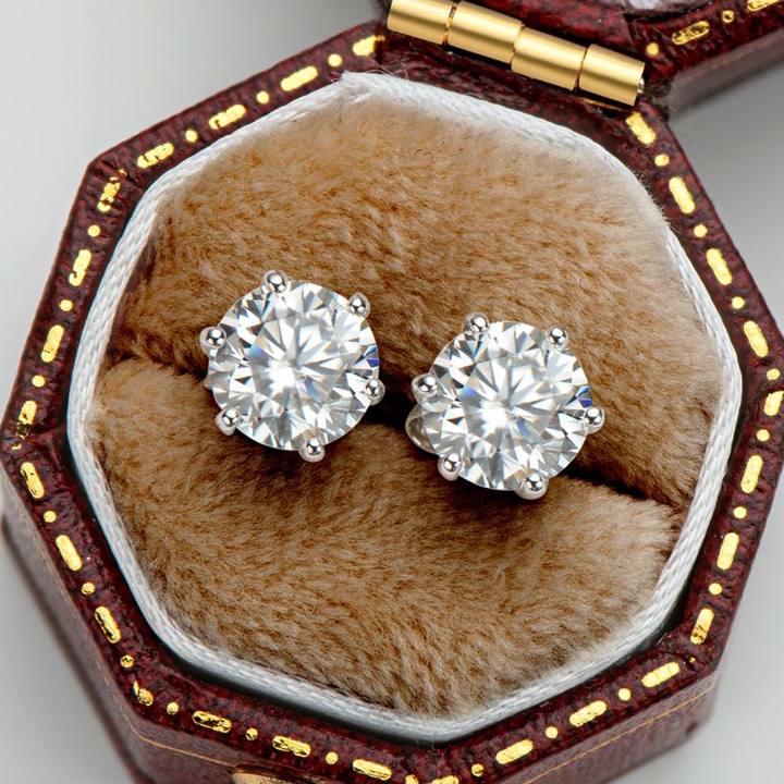 Demeter Basket Setting Six-Prong Moissanite Screw Back Earrings-VOOGME