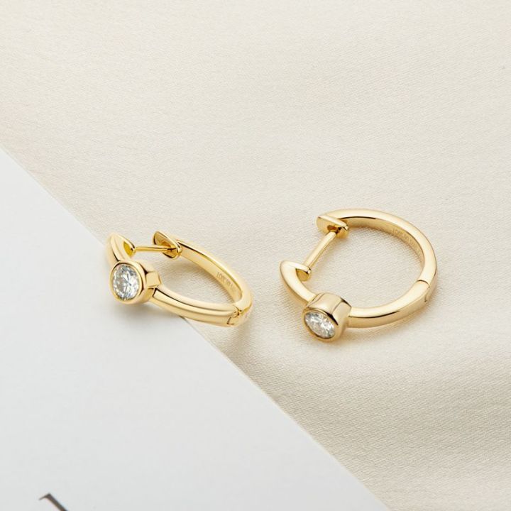 Bezel Moissanite Hoop Earrings-VOOGME