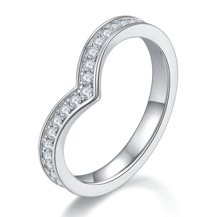 V-Shape Channel Moissanite Wedding Band-VOOGME