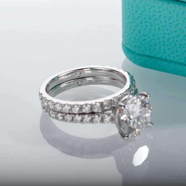 Selection Four-Prong Moissanite Bridal Set Rings 3.0 ct-VOOGME
