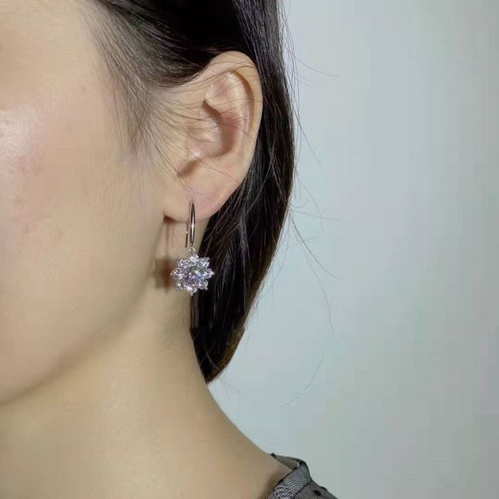 Sunflower Round Moissanite Drop Earrings-VOOGME