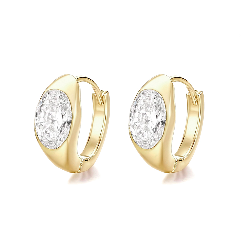 Bezel Oval Moissanite Hoop Earrings