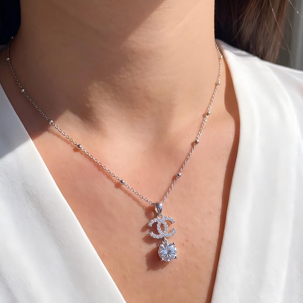 Double C Round Moissanite Necklace