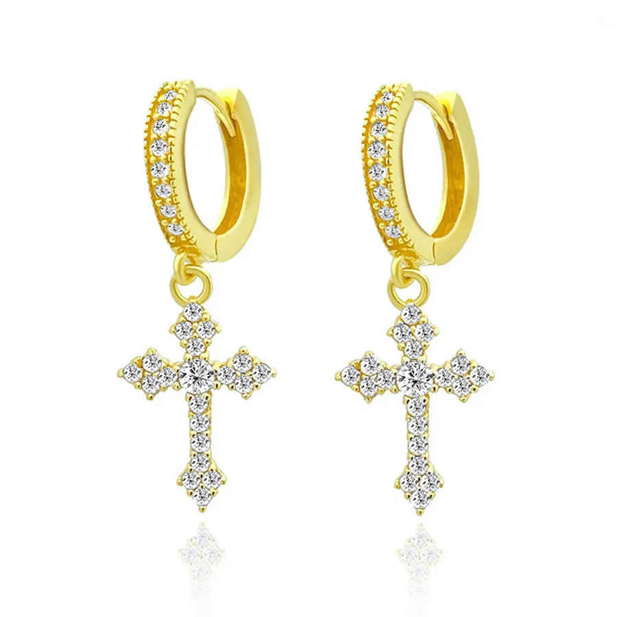 Sparkling Cross Moissanite Drop Earrings