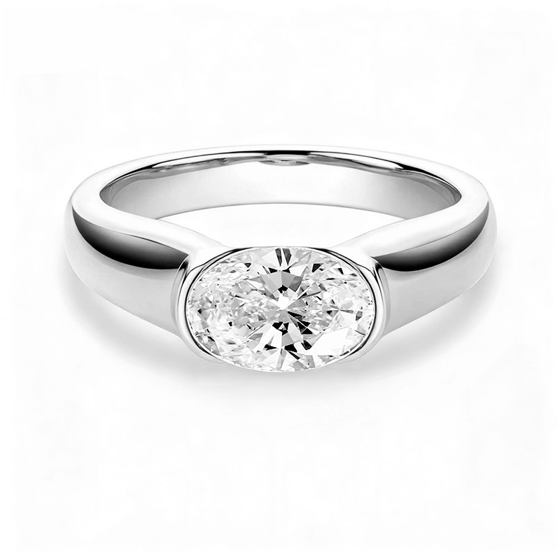 Half Bezel Oval Moissanite Engagement Ring