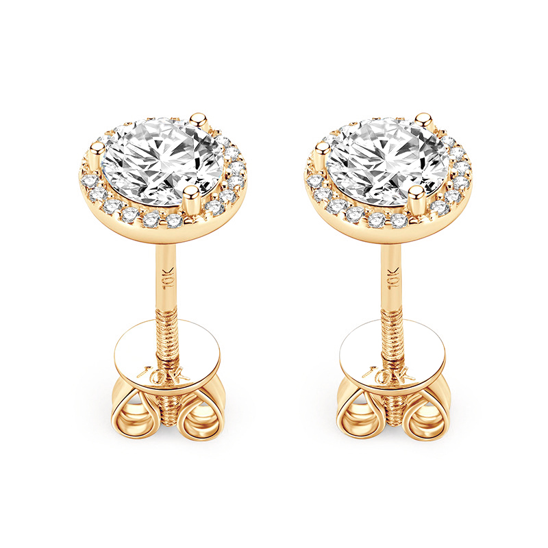 10K Gold Halo Moissanite Stud Earrings