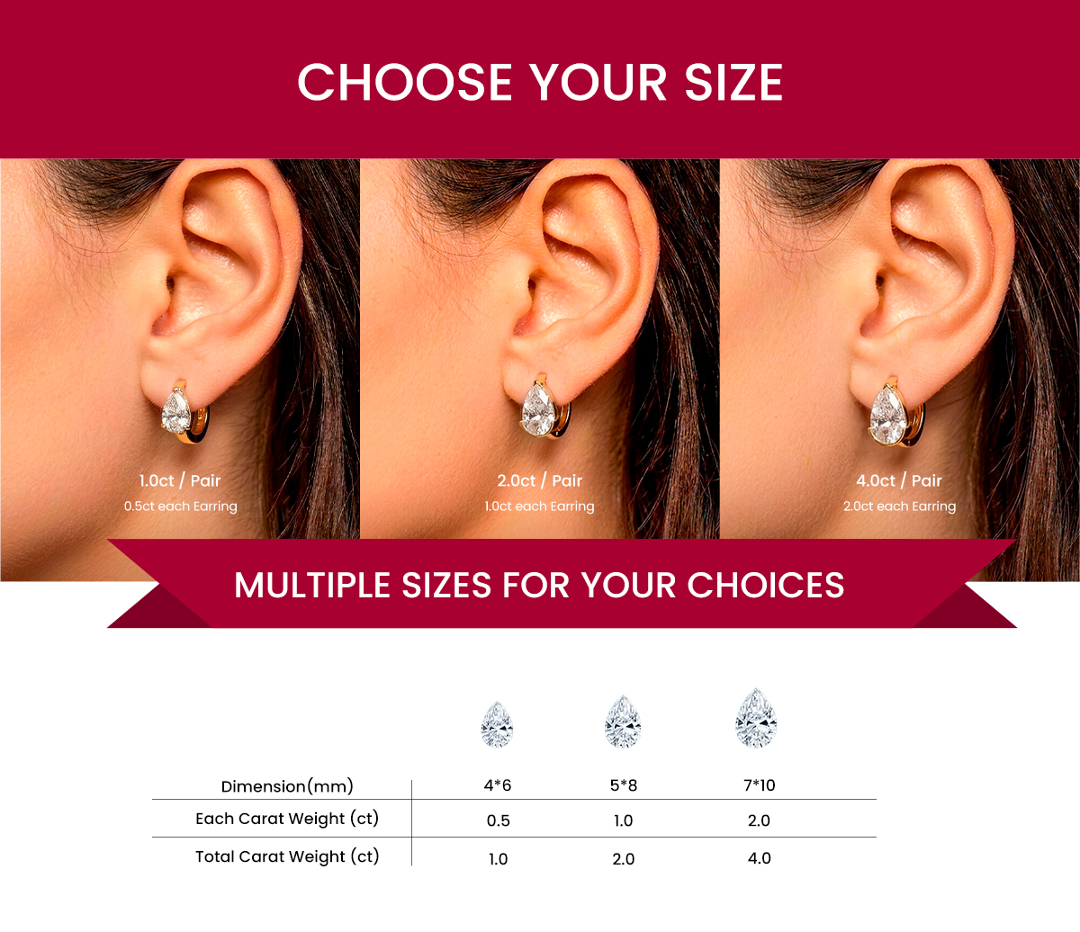 Half Bezel Pear Moissanite Hoop Earrings