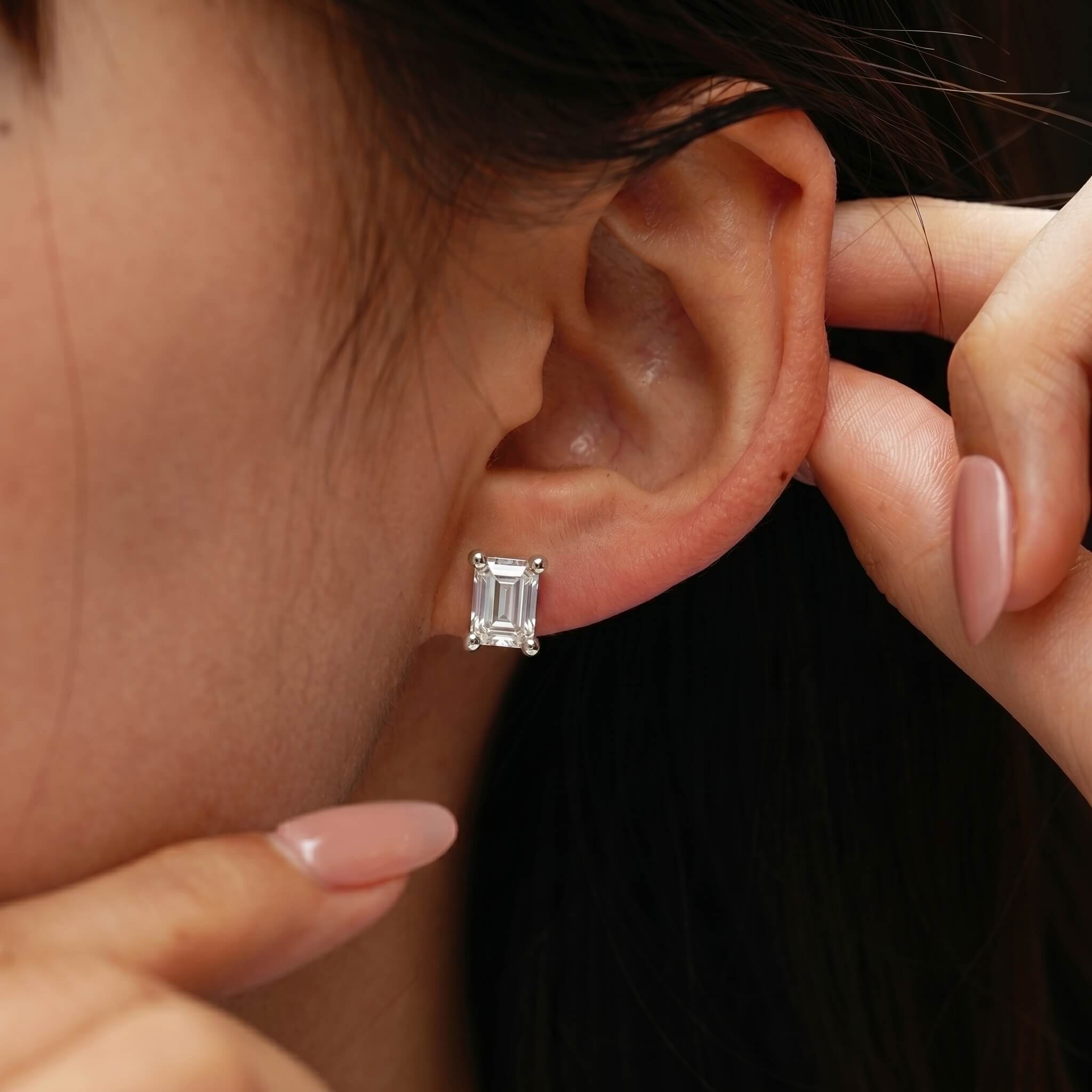 Classic Emerald Moissanite Stud Earrings