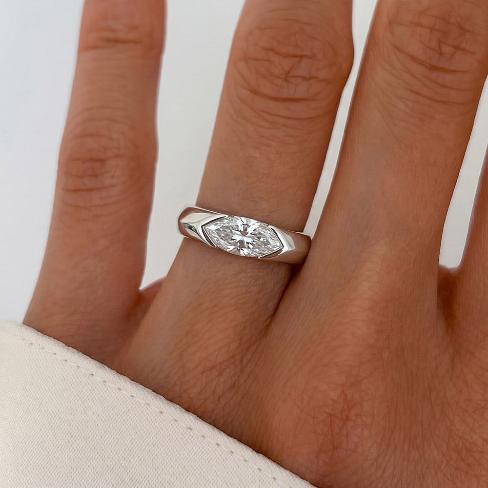 Half Bezel Marquise Moissanite Ring