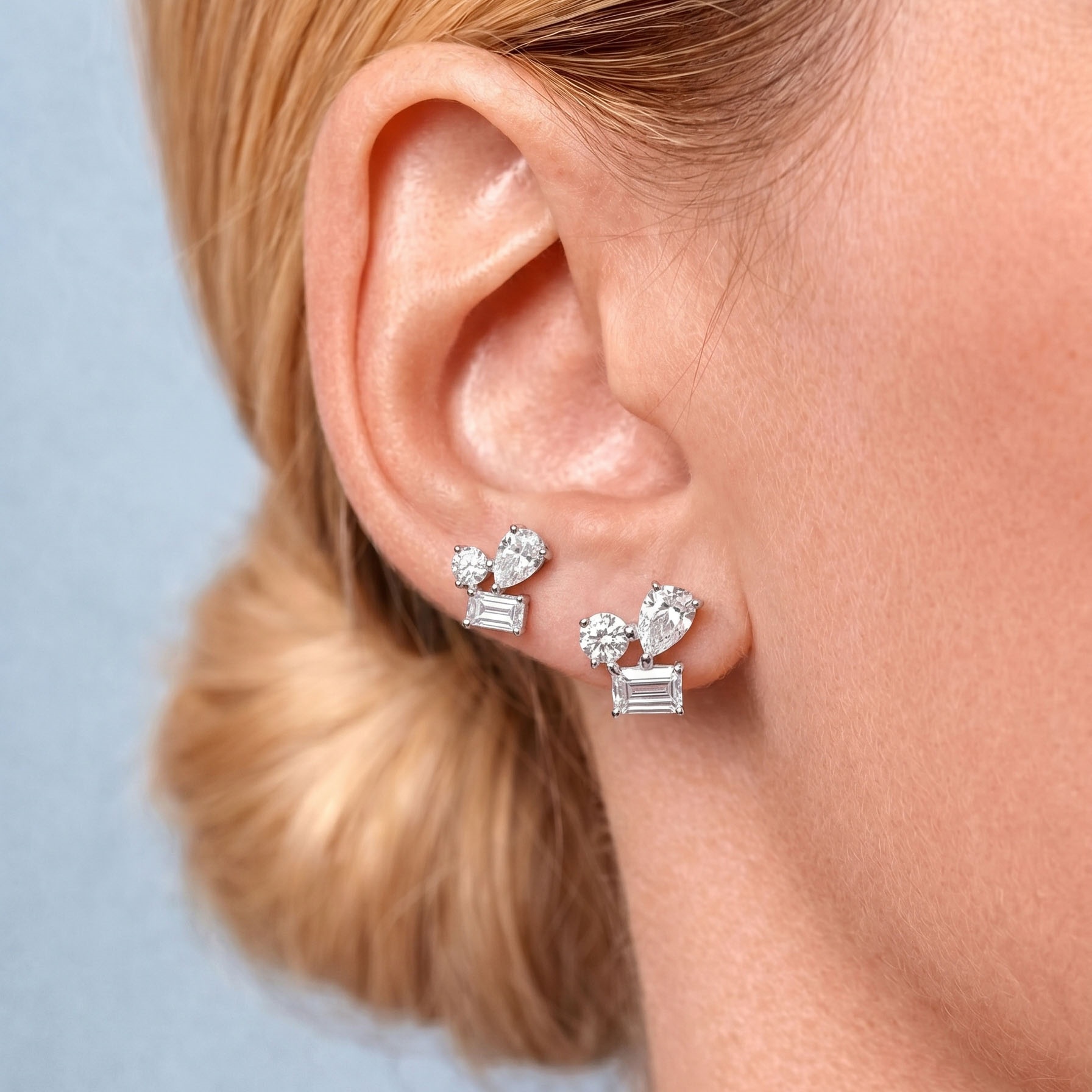 Three-Stone Cluster Moissanite Stud Earrings