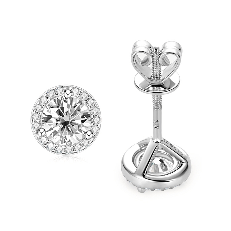 10K Gold Halo Moissanite Stud Earrings
