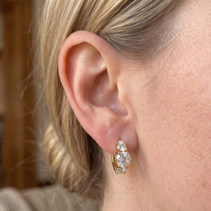 Jessica Three-Stone Moissanite Hoop Earrings