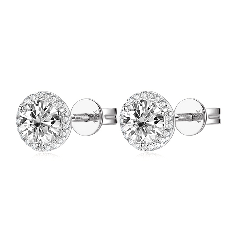 10K Gold Halo Moissanite Stud Earrings