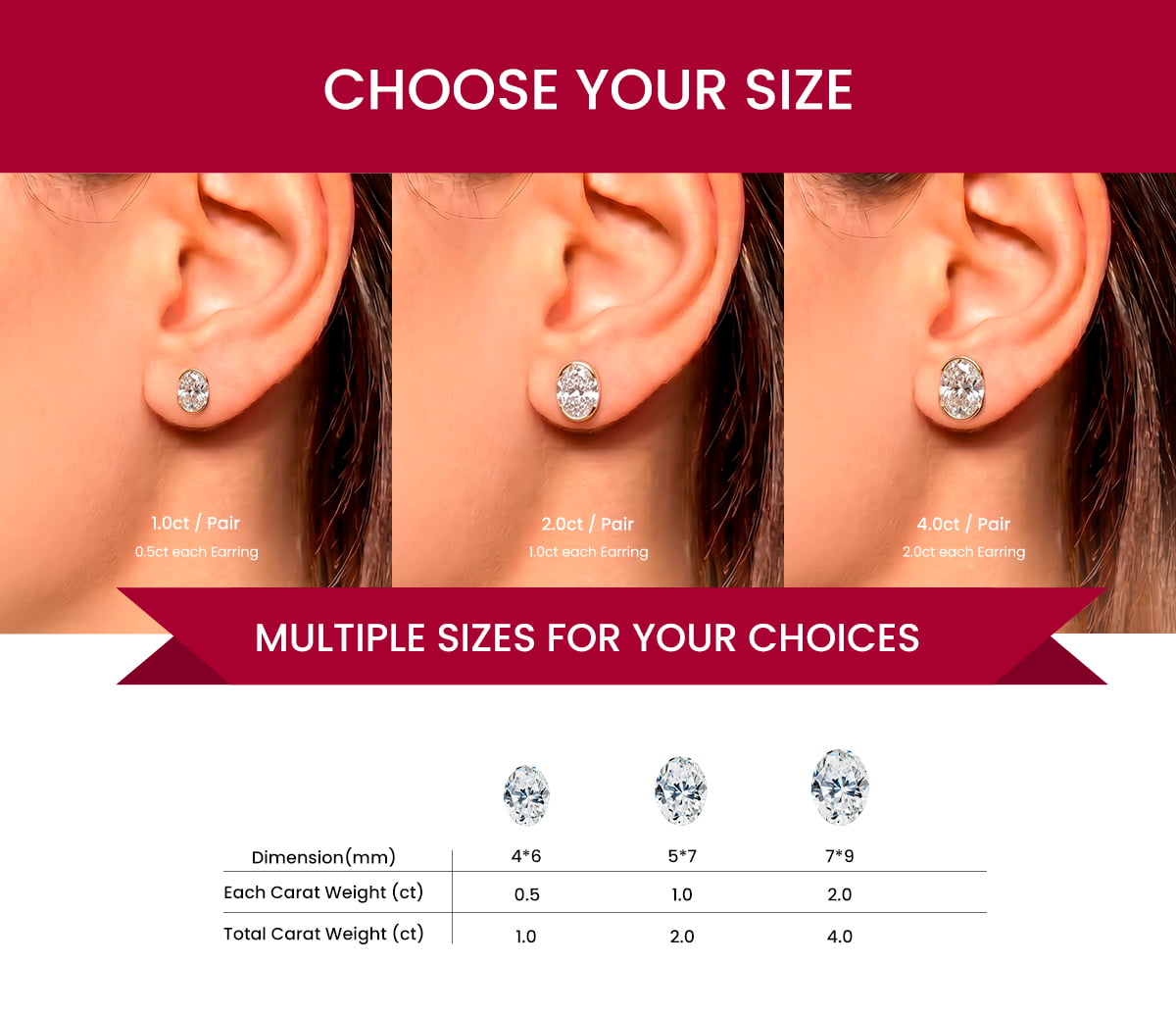 Half Bezel Oval Moissanite Stud Earrings